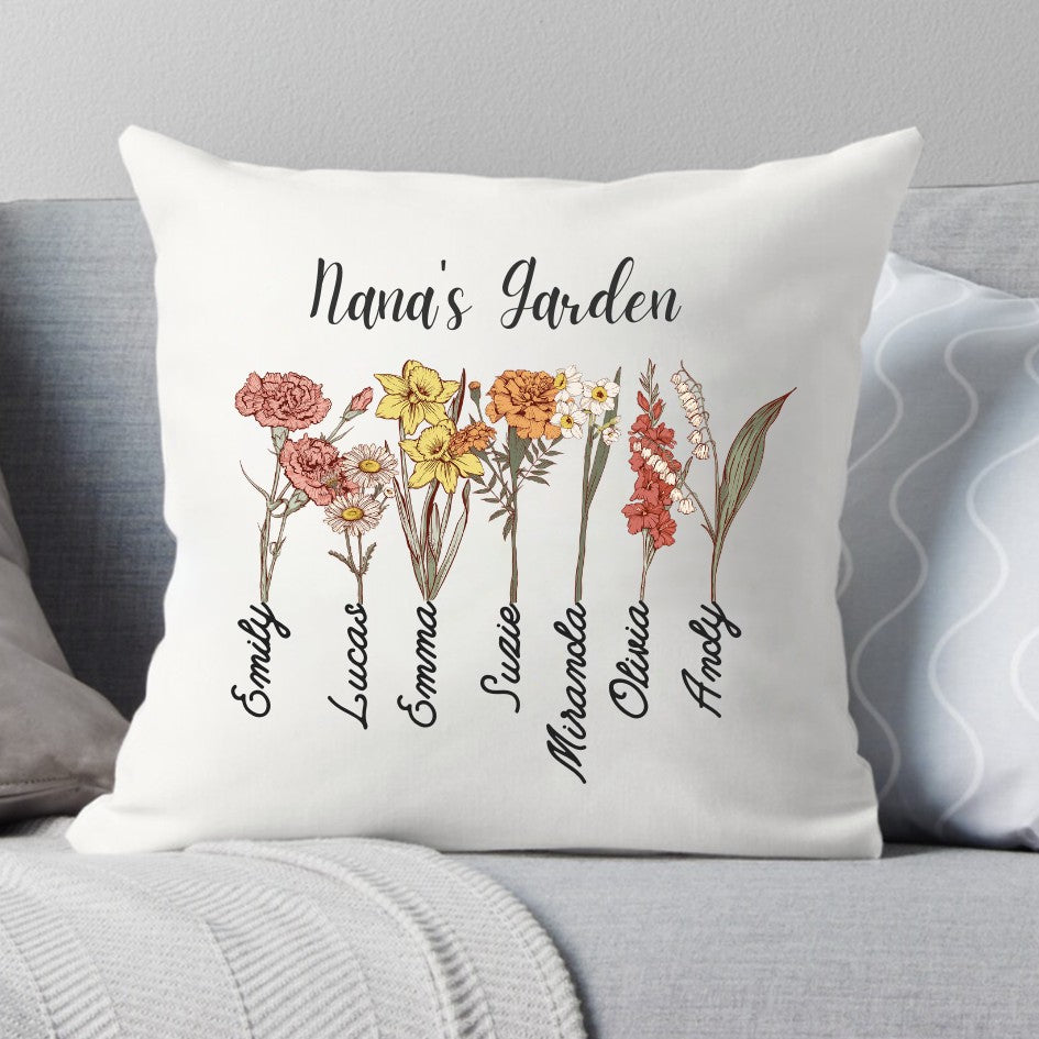 Custom Grandma's Garden Pillow, Personalized Birthflower Pillow, Grandmas Garden Pillow with Grandkids