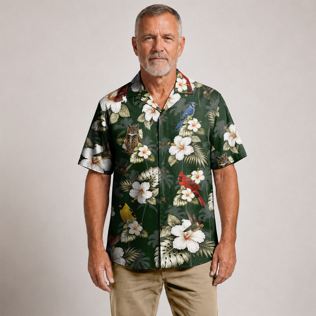 Bird Watching Summer Shirt for Men - Hawaiian Bird Button-Up