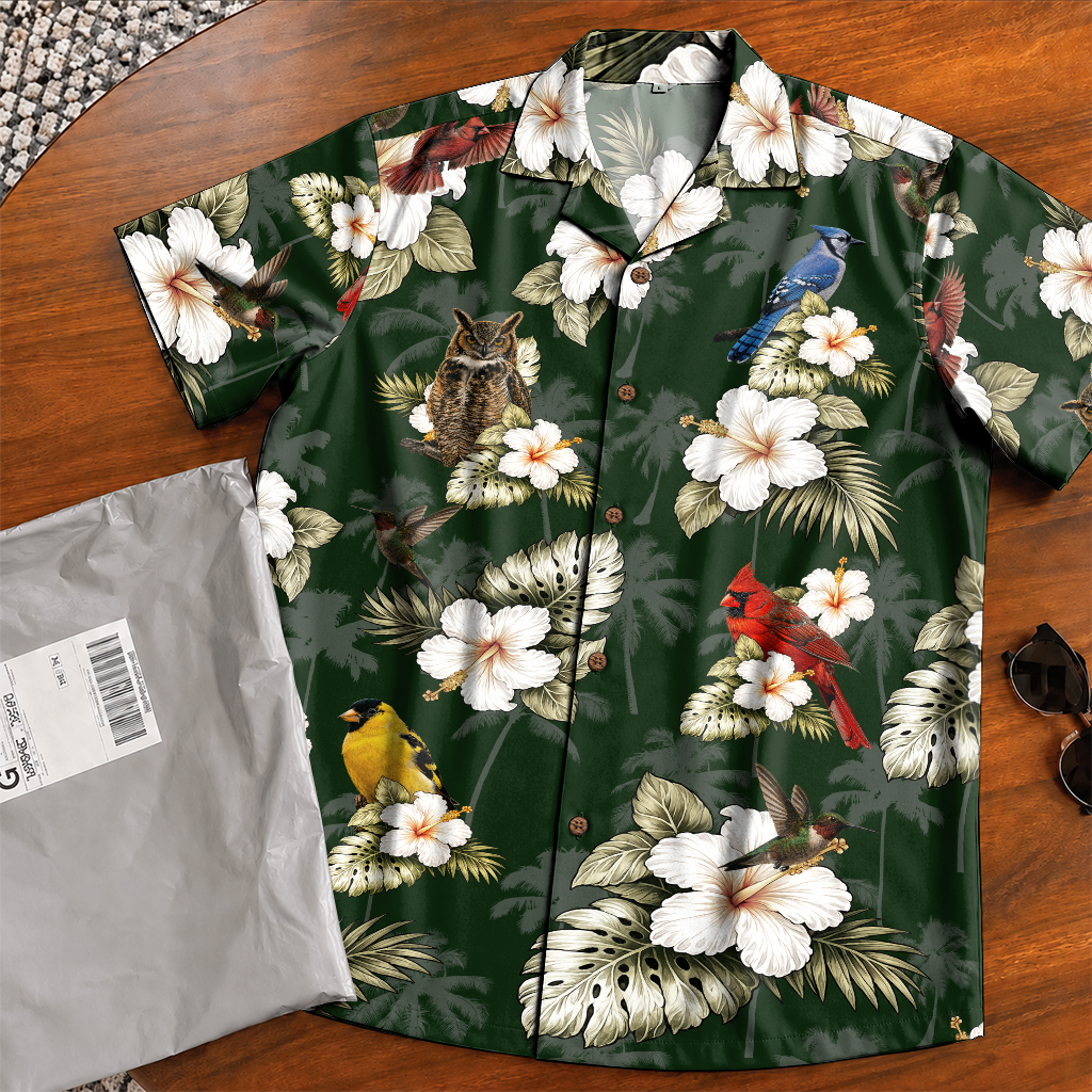 Bird Watching Summer Shirt for Men - Hawaiian Bird Button-Up