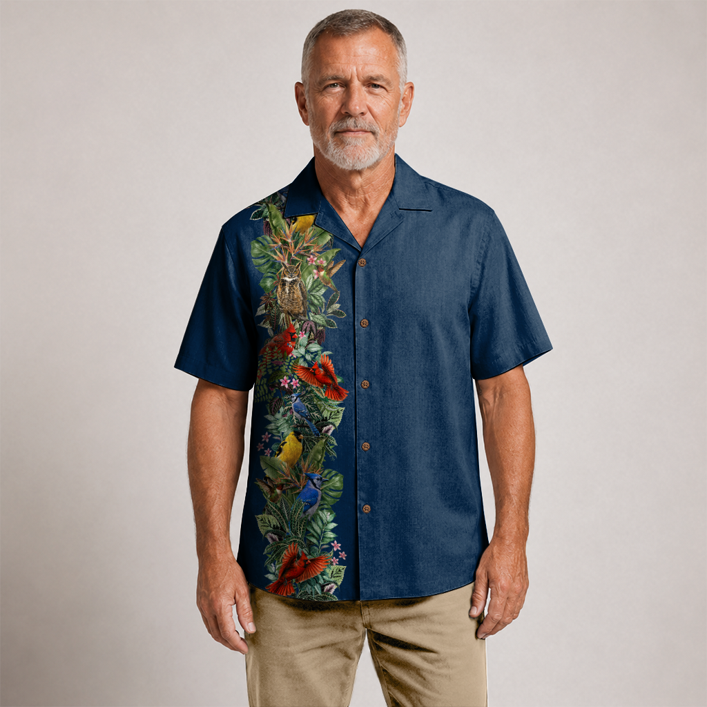Bird Watching Summer Shirt for Men - Hawaiian Bird Button-Up