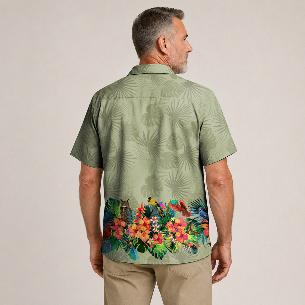 Bird Watching Summer Shirt for Men - Hawaiian Bird Button-Up