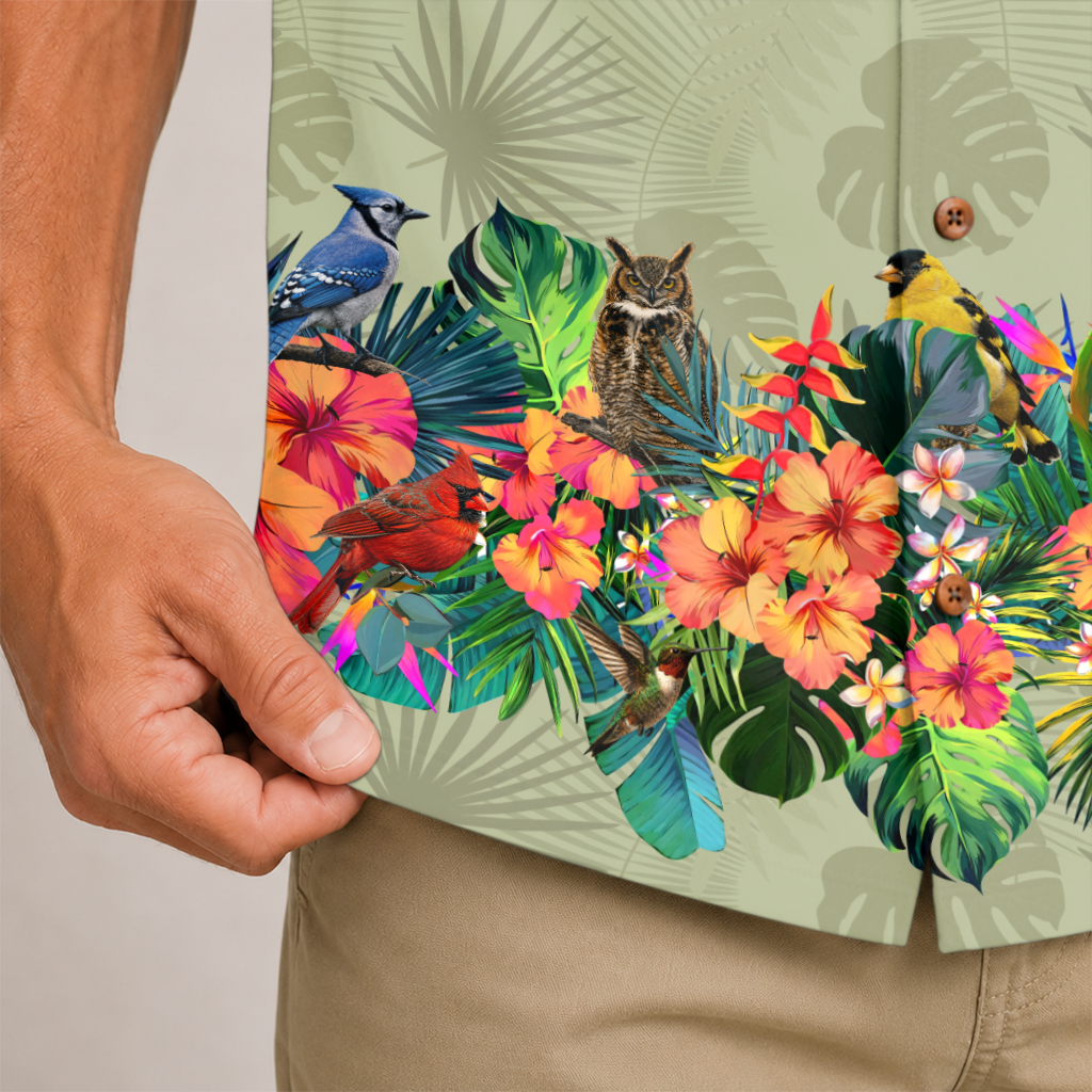 Bird Watching Summer Shirt for Men - Hawaiian Bird Button-Up