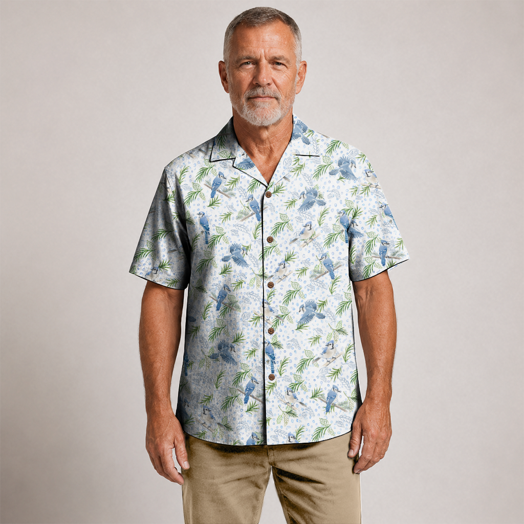Bird Print Hawaiian Shirt for Men - Birdwatching Button-Up