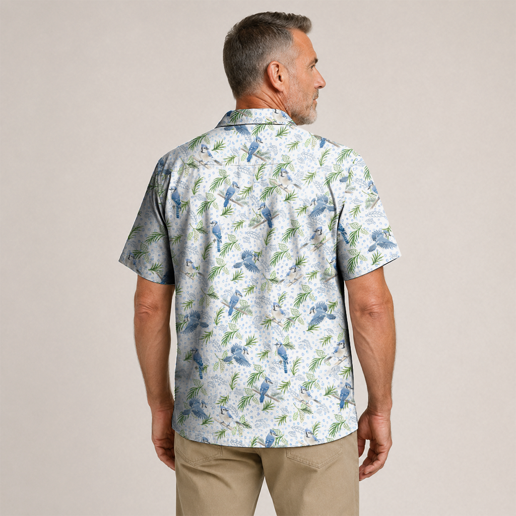 Bird Print Hawaiian Shirt for Men - Birdwatching Button-Up