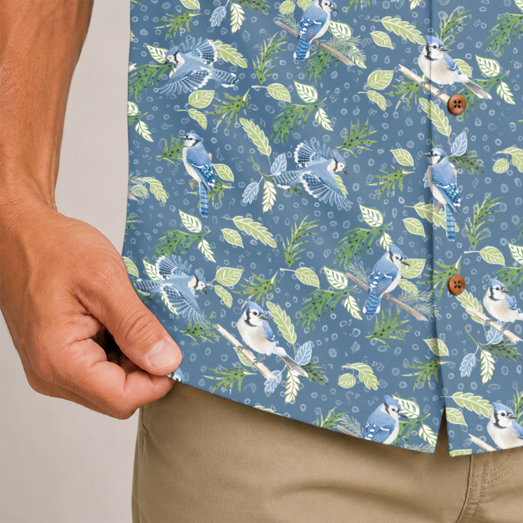 Bird Print Hawaiian Shirt for Men - Birdwatching Button-Up