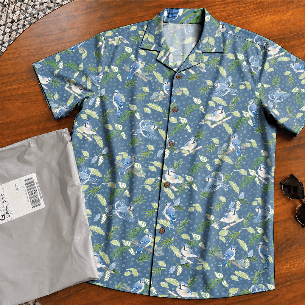 Bird Print Hawaiian Shirt for Men - Birdwatching Button-Up