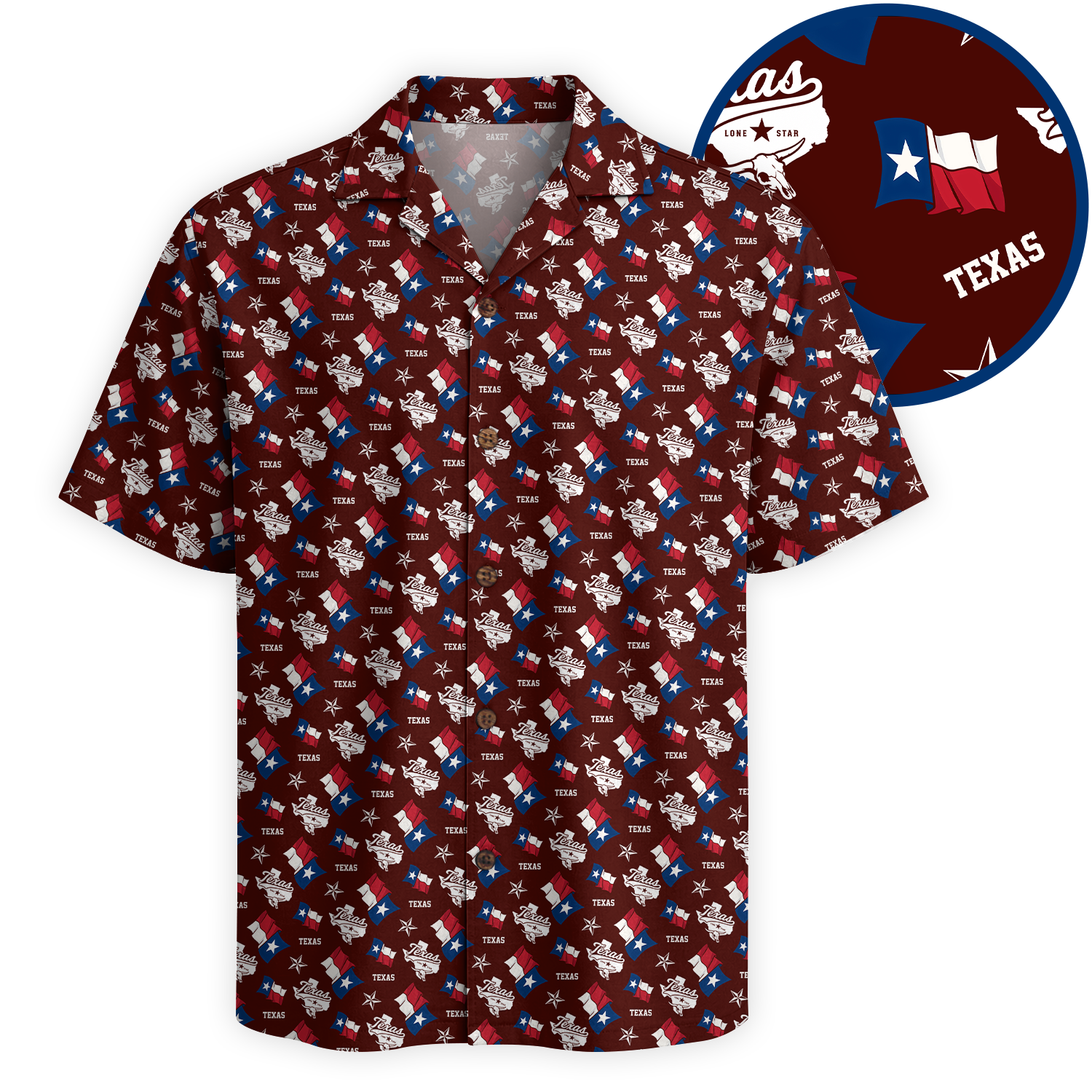 Texas Shirt for Men - Hawaiian Print Short Sleeve Button-Up