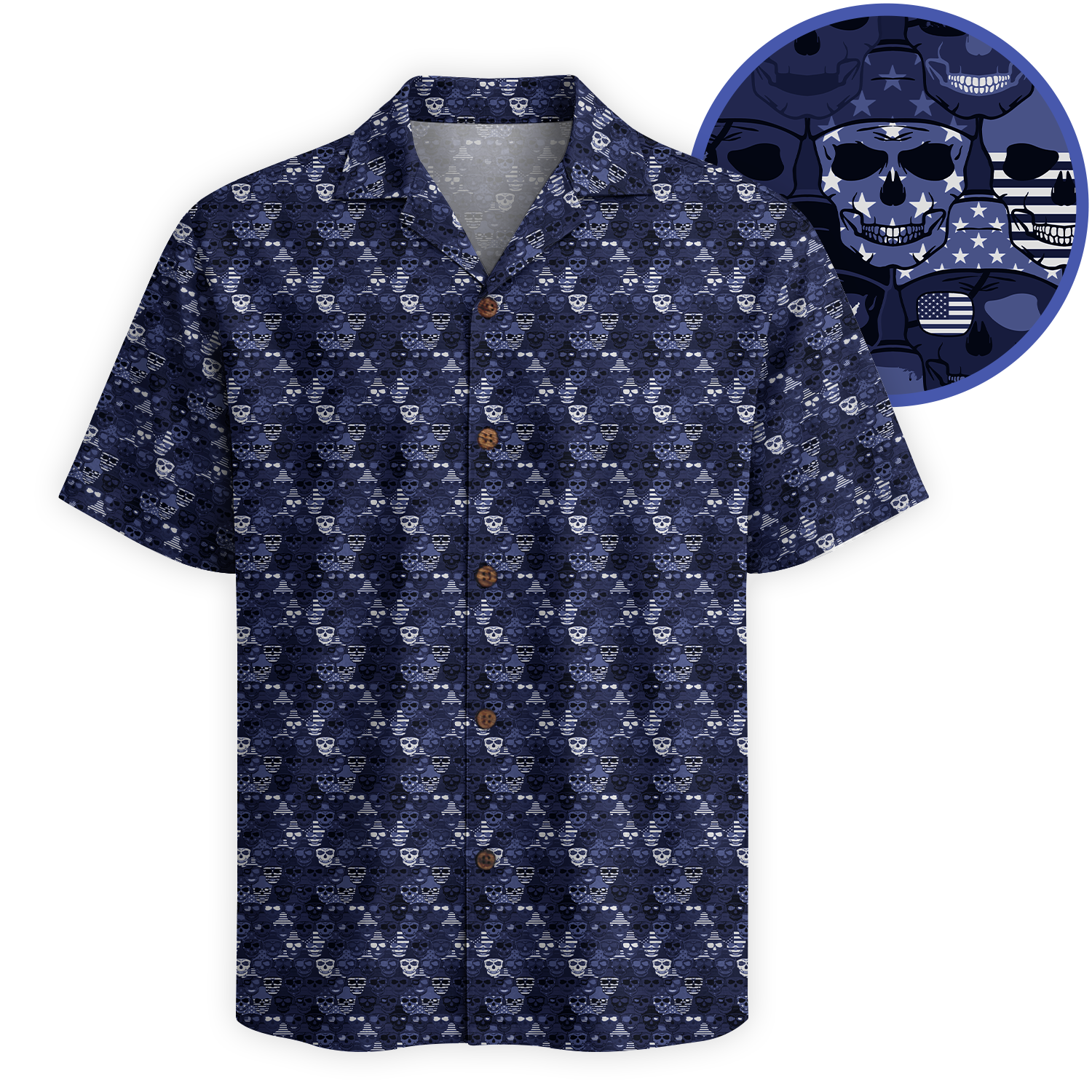 American Pride Freedom Skull Hawaiian Shirt - Navy Edition