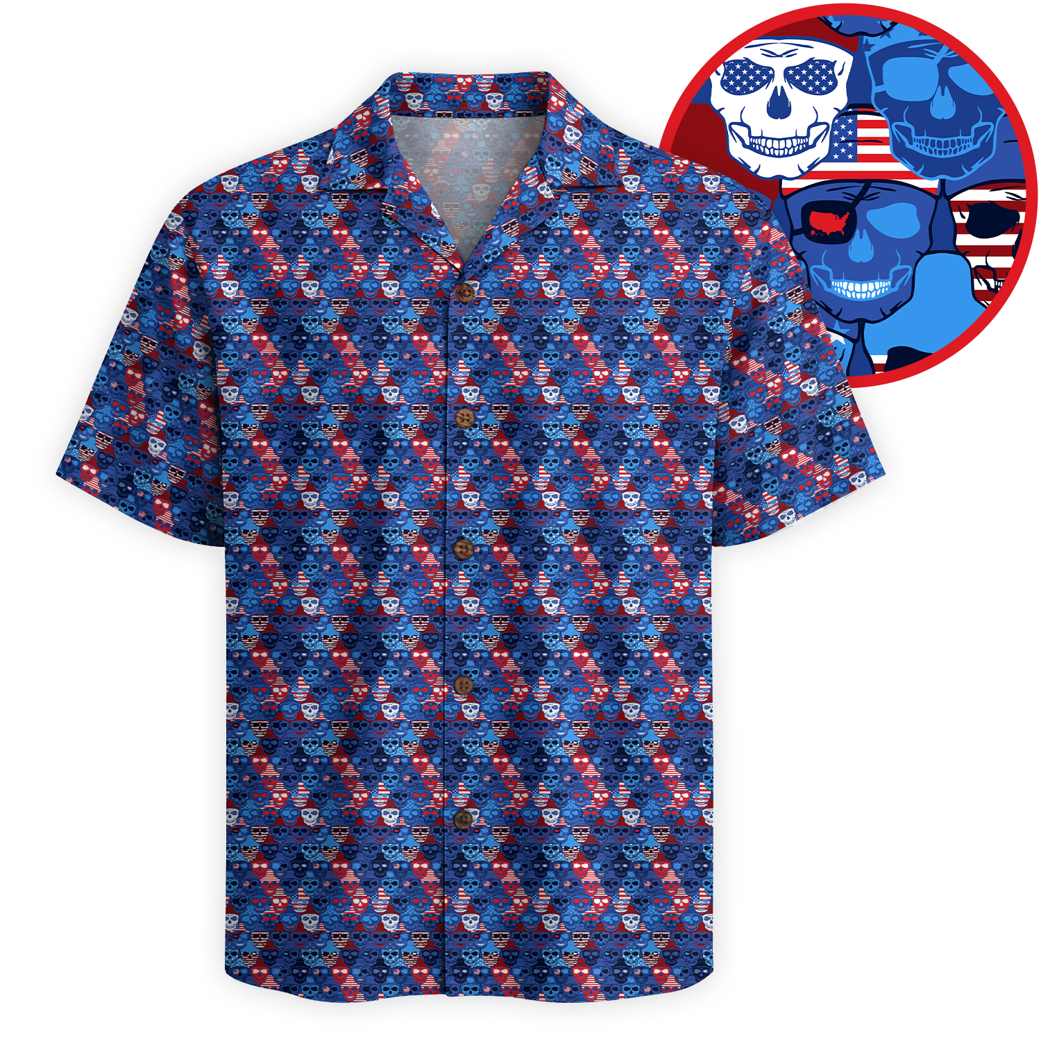 American Pride Freedom Skull Hawaiian Shirt - Blue Edition