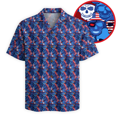 American Pride Freedom Skull Hawaiian Shirt - Blue Edition