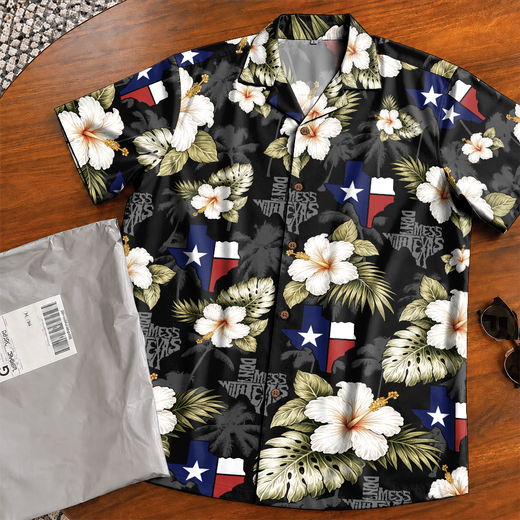 Texas Shirt for Men - Hawaiian Print Short Sleeve Button-Up