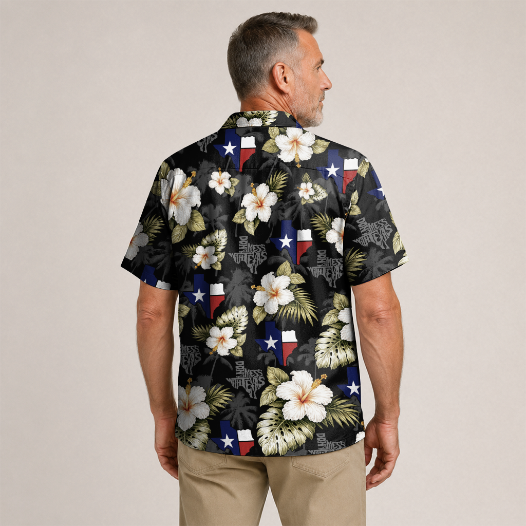 Texas Shirt for Men - Hawaiian Print Short Sleeve Button-Up
