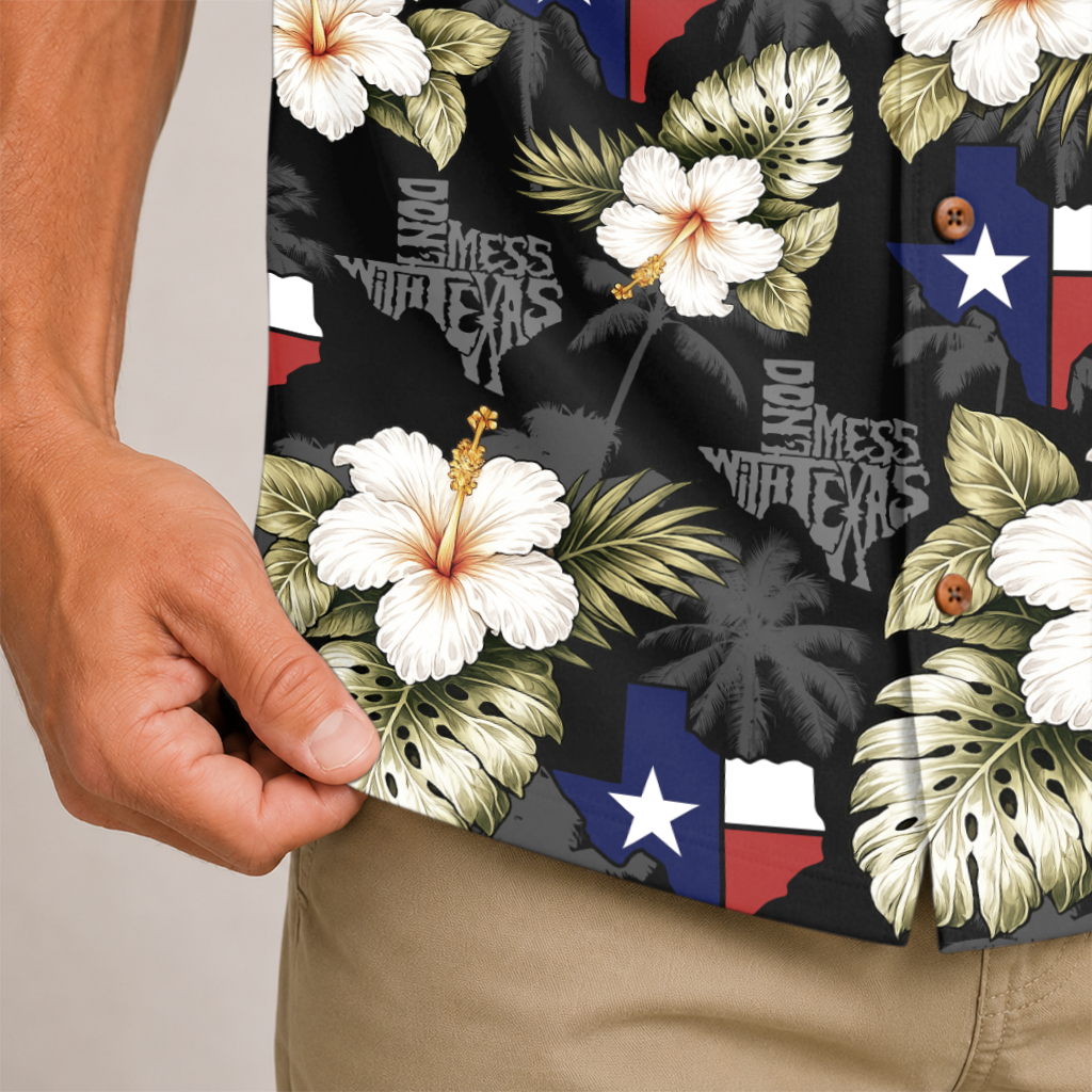 Texas Shirt for Men - Hawaiian Print Short Sleeve Button-Up