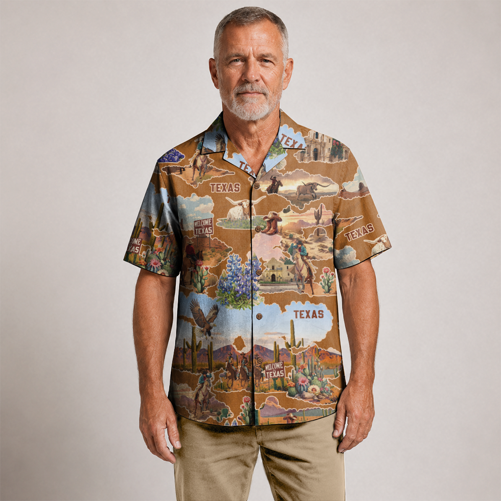 Men's Texas Button-Up Hawaiian Shirt - Western Print