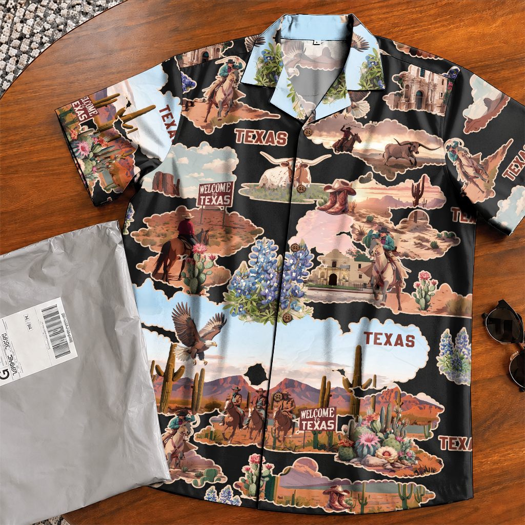 Men's Western Hawaiian Shirt - Texas Print Button-Up