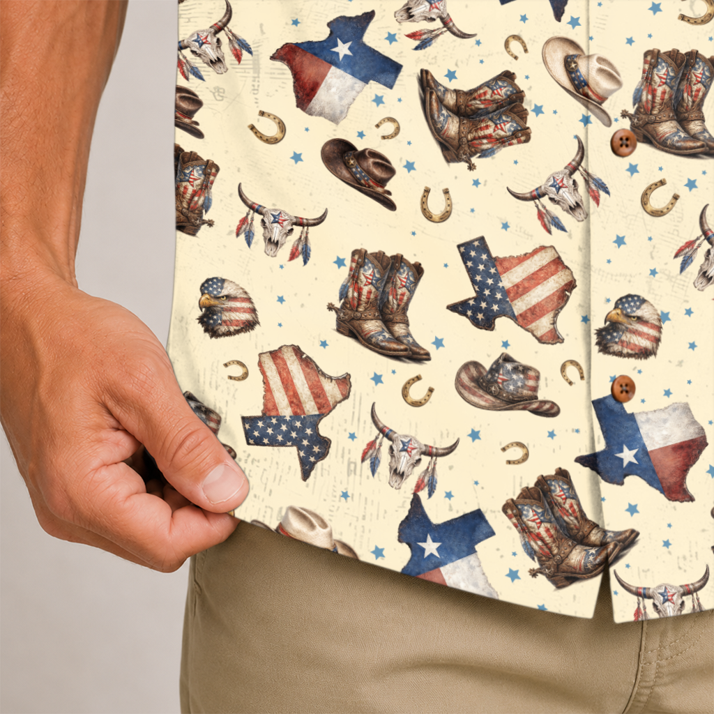Texas Shirt for Men - Hawaiian Print Short Sleeve Button-Up