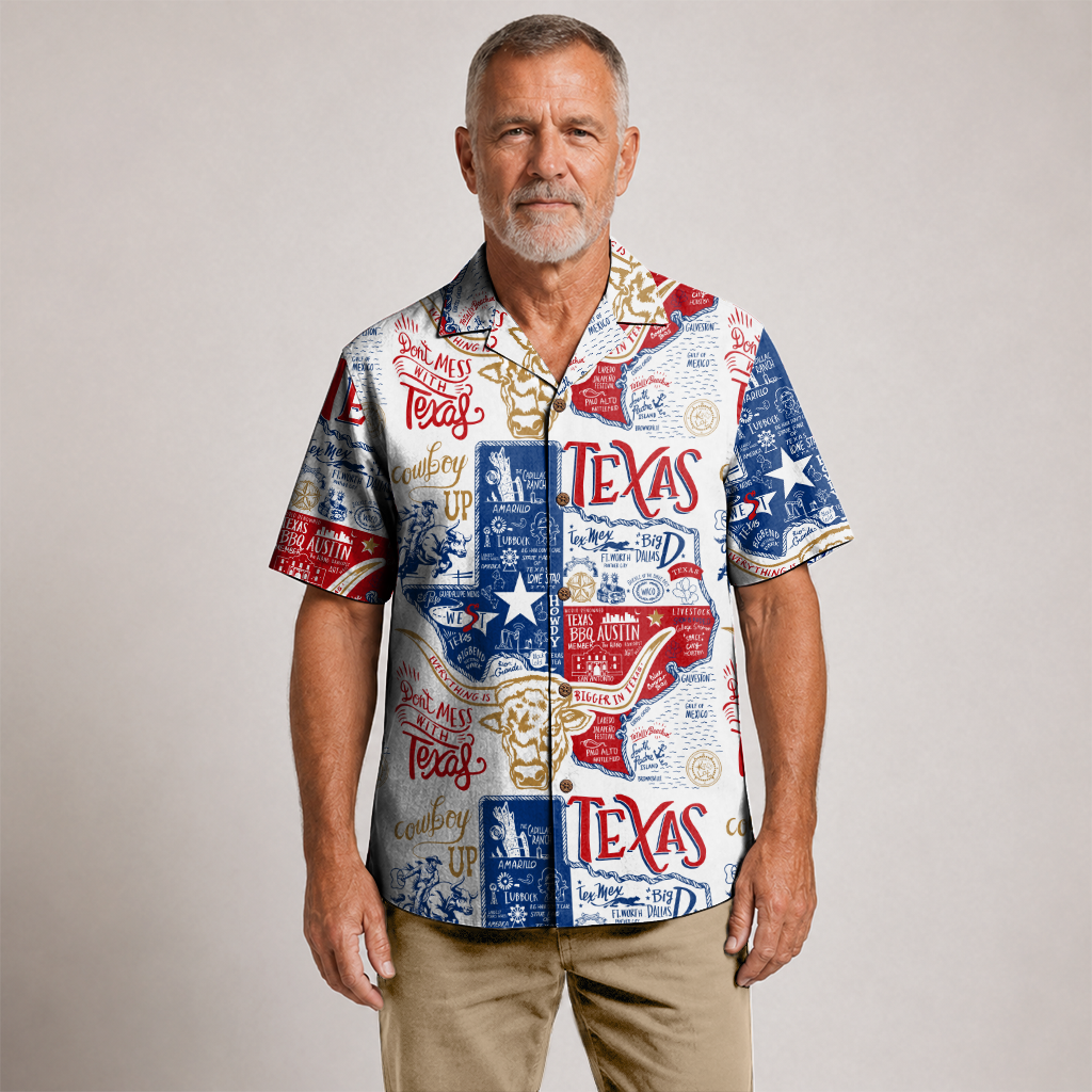 Men's Western Hawaiian Shirt - Texas Print Button-Up