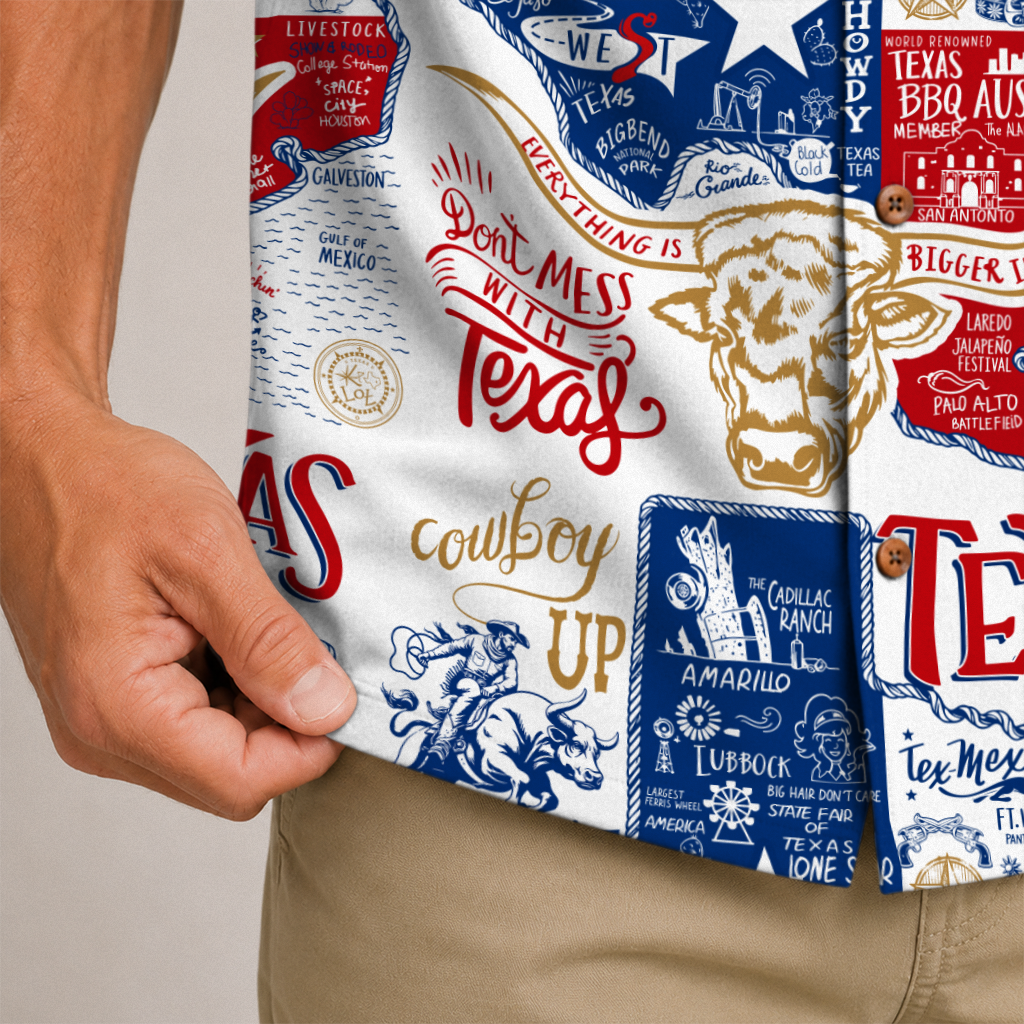 Men's Western Hawaiian Shirt - Texas Print Button-Up
