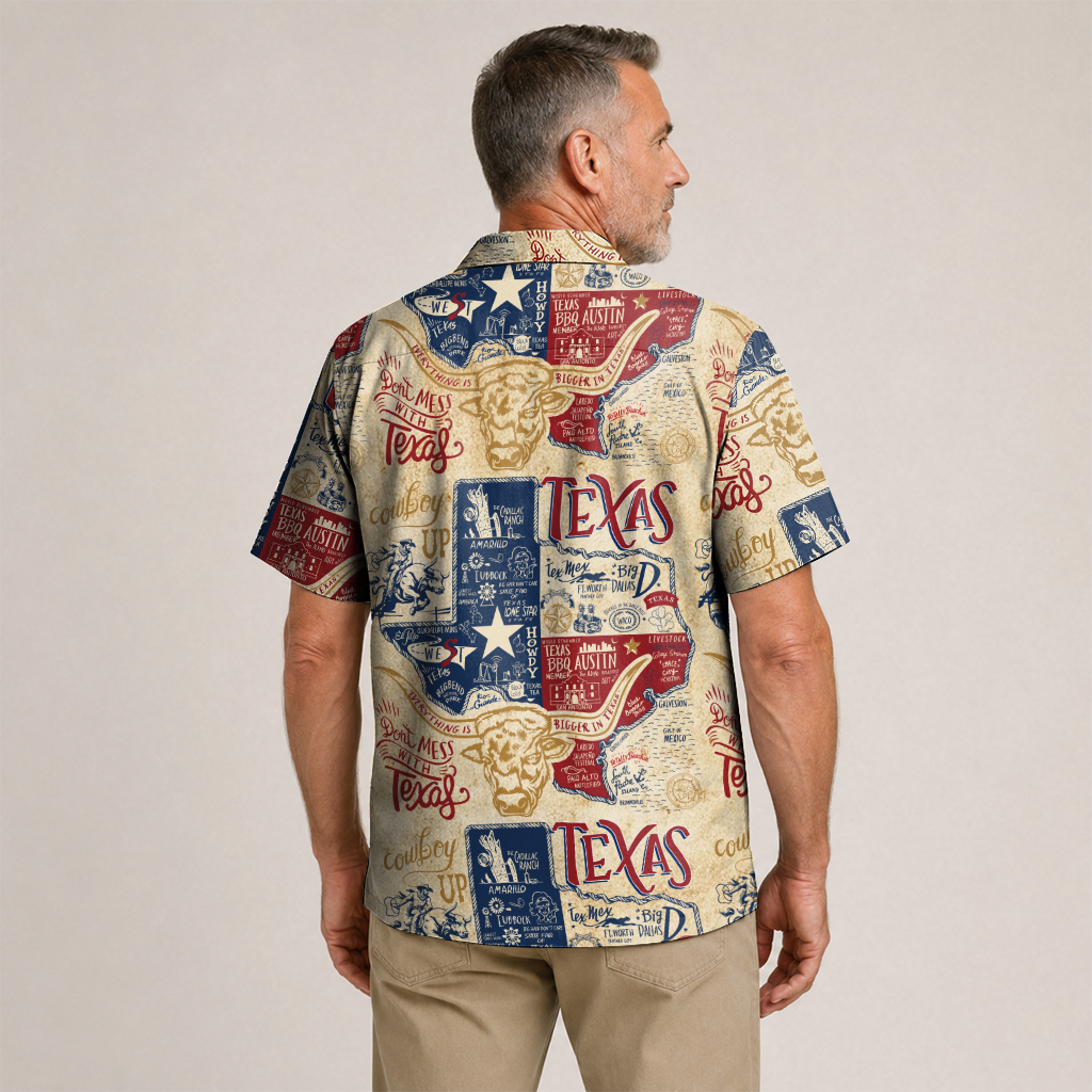 Texas Shirt for Men - Hawaiian Print Short Sleeve Button-Up
