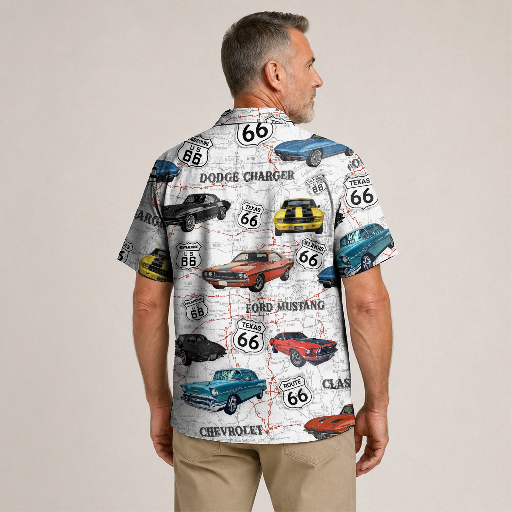 Classic Car Shirt for Men - Vintage Car Hawaiian Short Sleeve Button Down