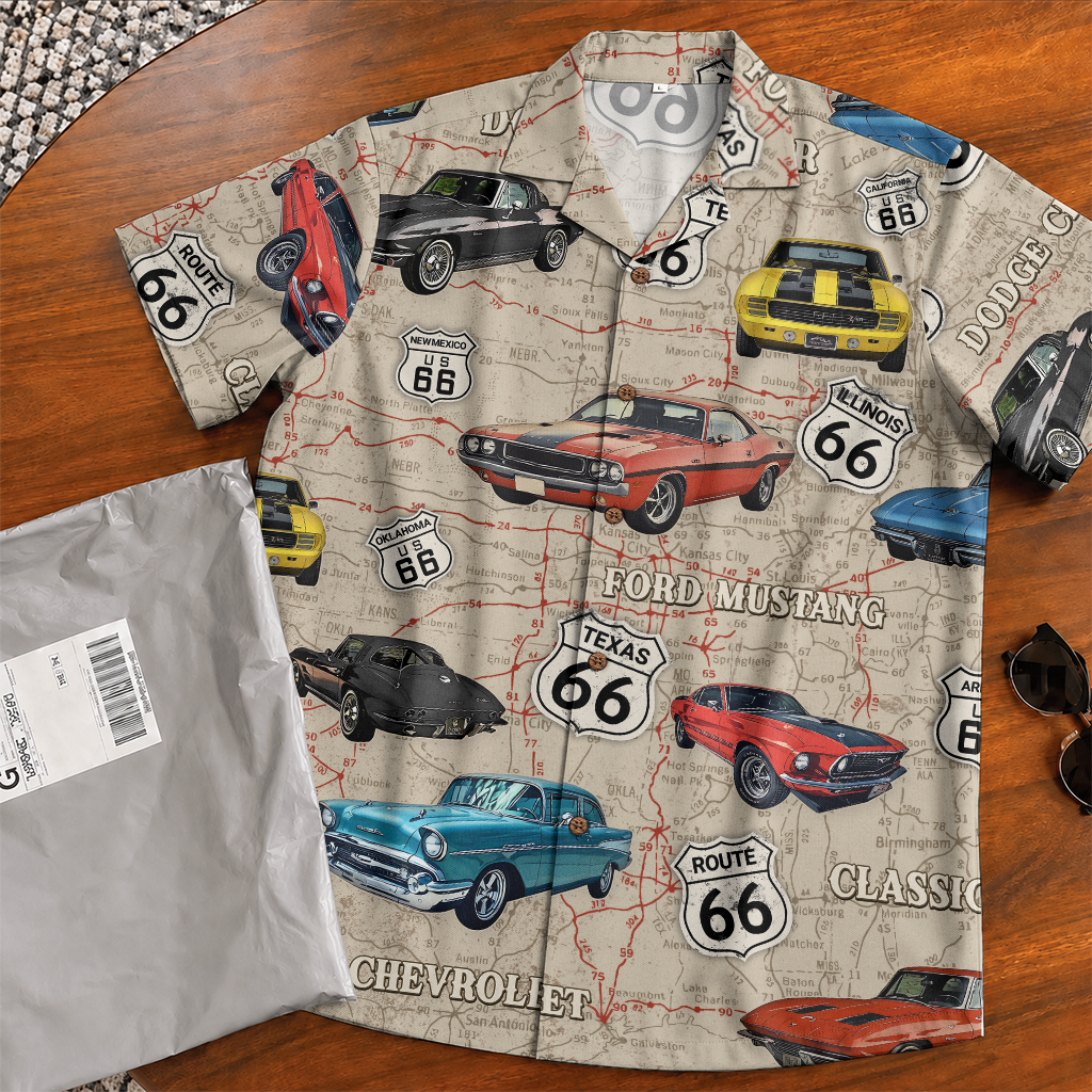 Classic Car Shirt for Men - Vintage Car Hawaiian Short Sleeve Button Down