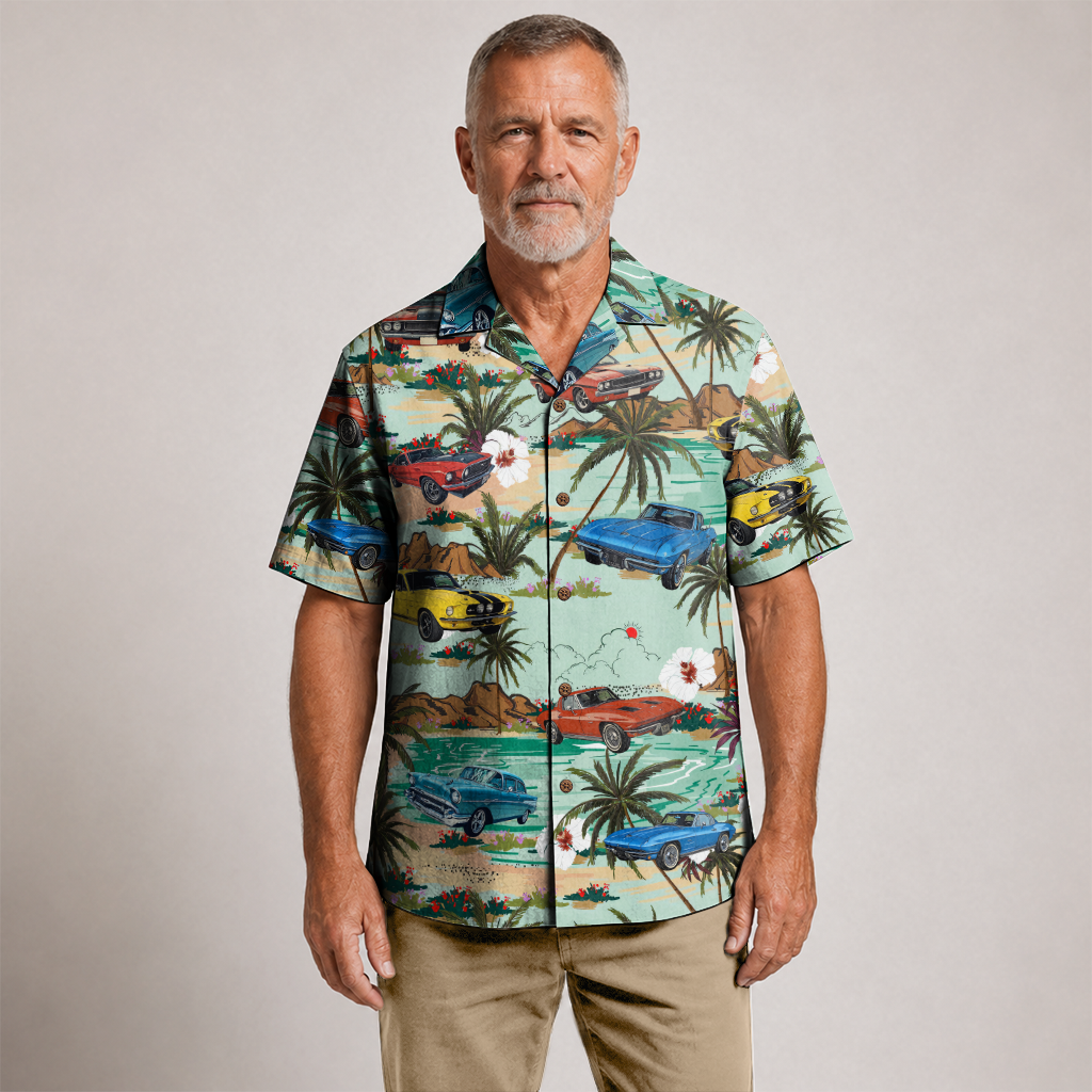 Classic Car Shirt for Men - Vintage Car Hawaiian Short Sleeve Button Down
