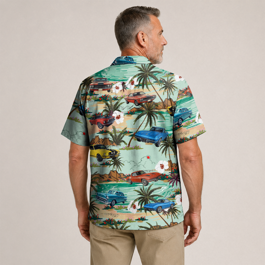 Classic Car Shirt for Men - Vintage Car Hawaiian Short Sleeve Button Down