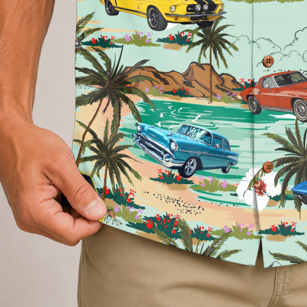Classic Car Shirt for Men - Vintage Car Hawaiian Short Sleeve Button Down