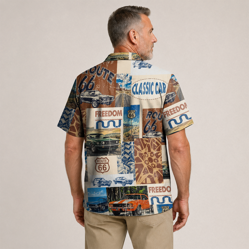 Classic Car Shirt for Men - Vintage Car Hawaiian Short Sleeve Button Down