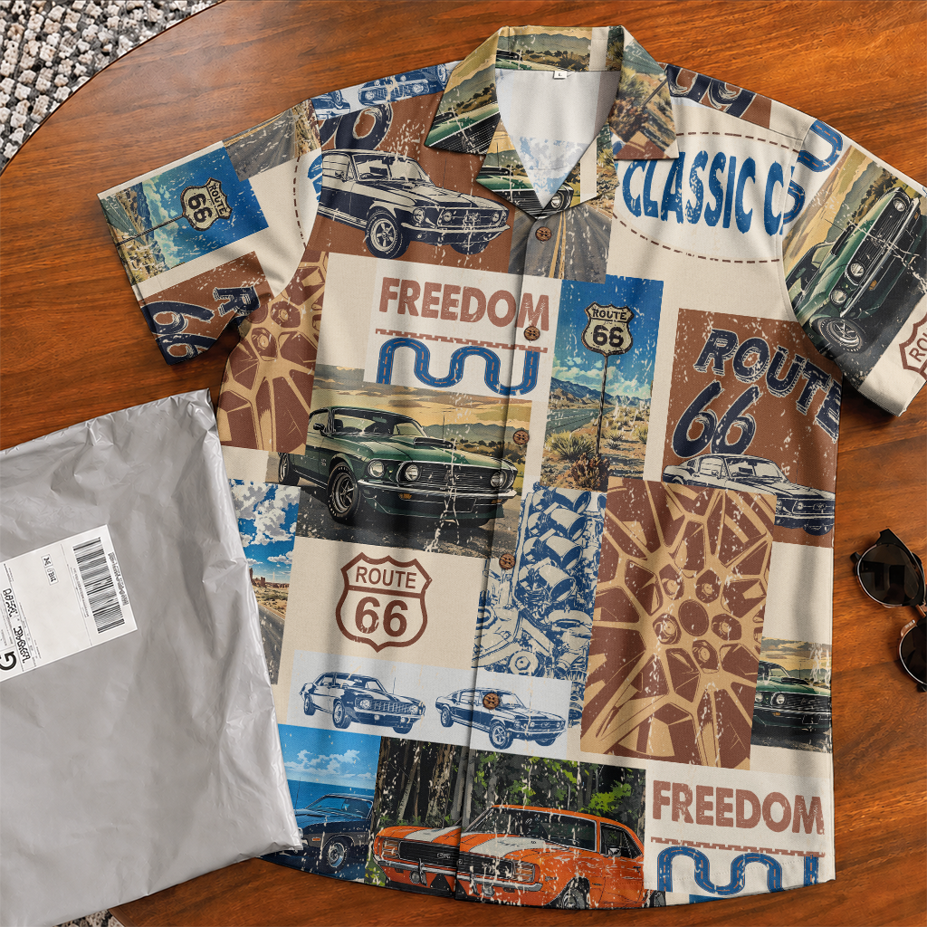 Classic Car Shirt for Men - Vintage Car Hawaiian Short Sleeve Button Down