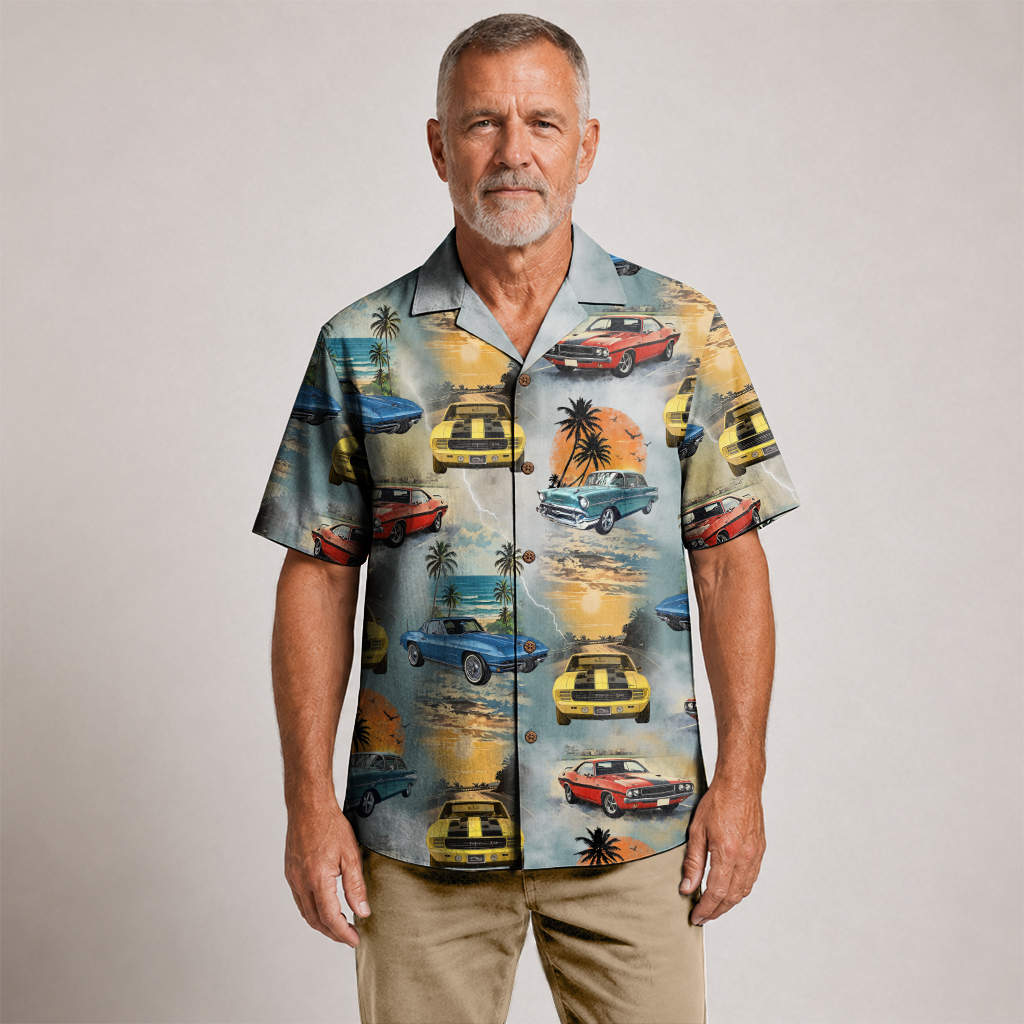 Classic Car Shirt for Men - Vintage Car Hawaiian Short Sleeve Button Down