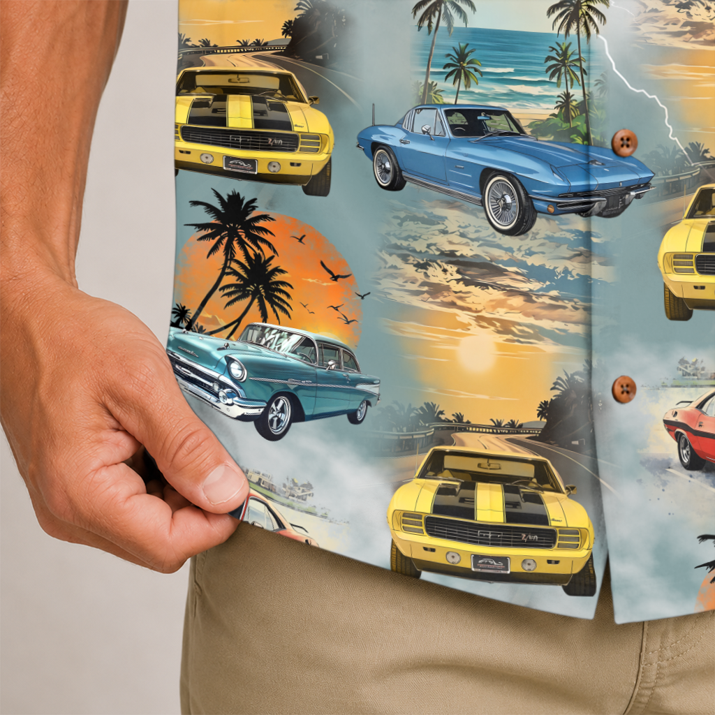 Classic Car Shirt for Men - Vintage Car Hawaiian Short Sleeve Button Down
