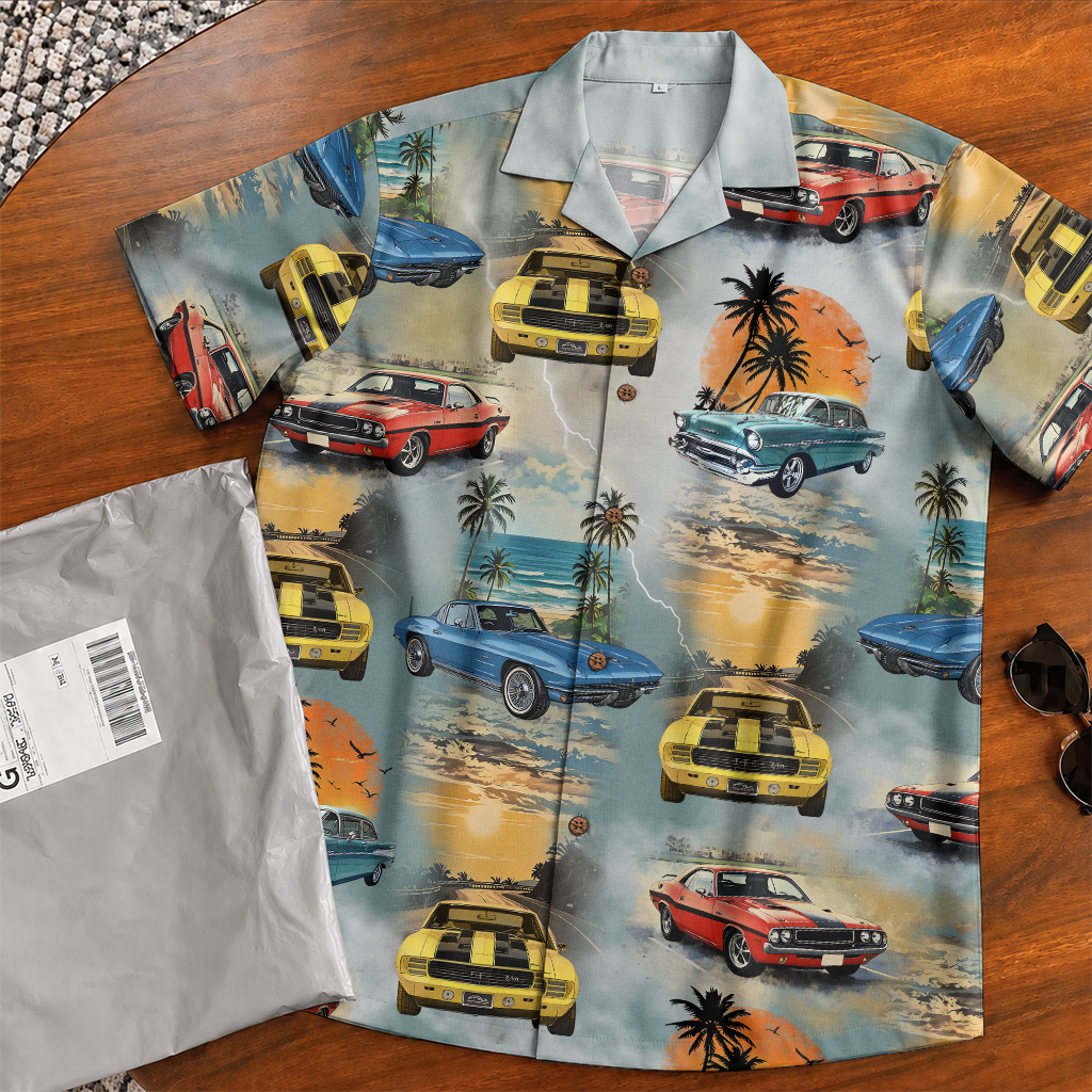 Classic Car Shirt for Men - Vintage Car Hawaiian Short Sleeve Button Down