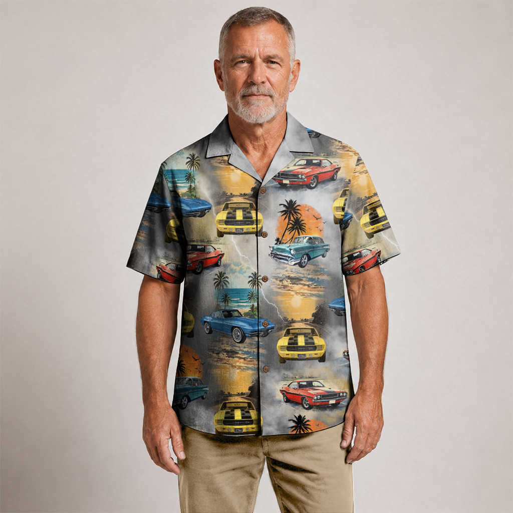 Classic Car Shirt for Men - Vintage Car Hawaiian Short Sleeve Button Down