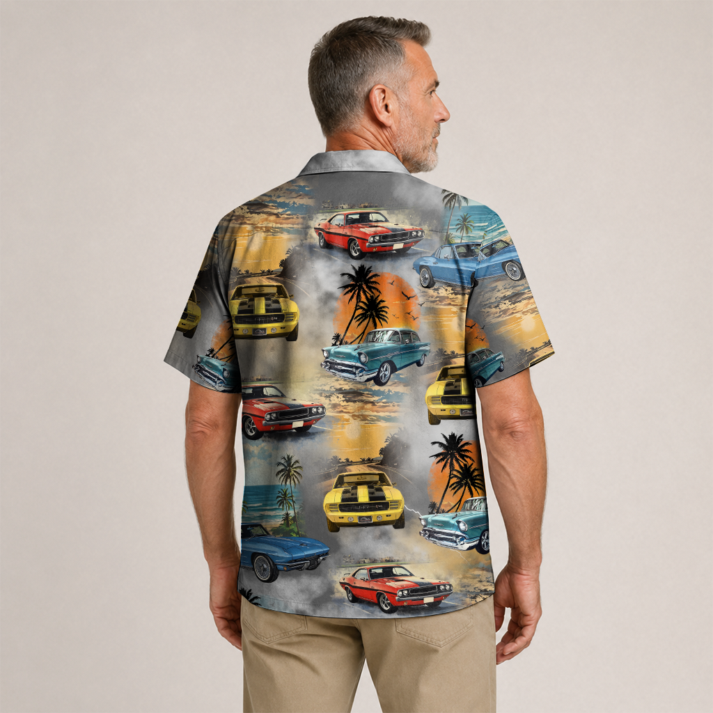 Classic Car Shirt for Men - Vintage Car Hawaiian Short Sleeve Button Down
