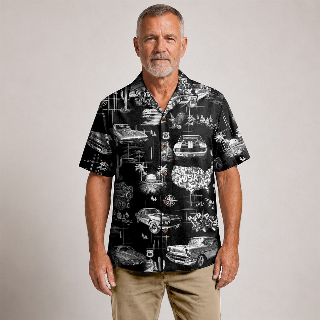 Classic Car Shirt for Men - Vintage Car Hawaiian Short Sleeve Button Down