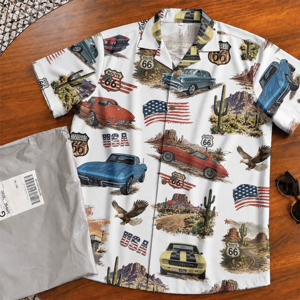Classic Car Shirt for Men - Vintage Car Hawaiian Short Sleeve Button Down