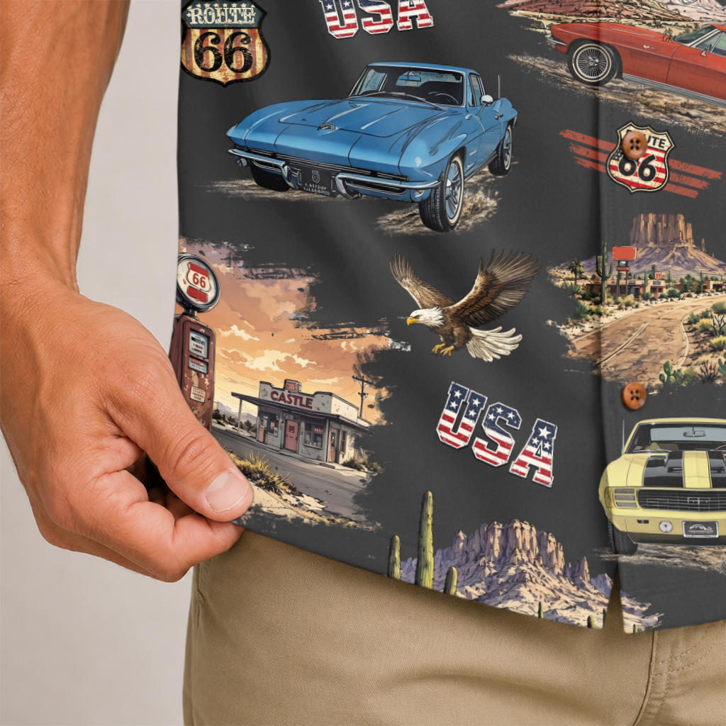 Classic Car Shirt for Men - Vintage Car Hawaiian Short Sleeve Button Down