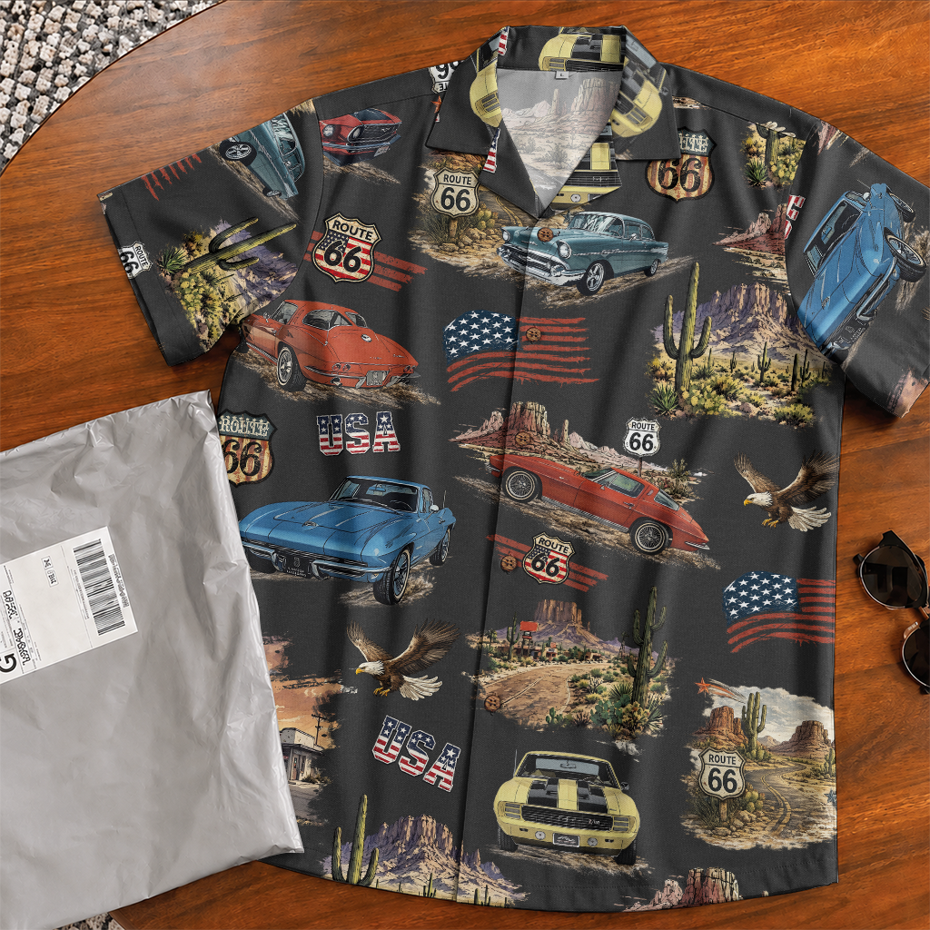 Classic Car Shirt for Men - Vintage Car Hawaiian Short Sleeve Button Down