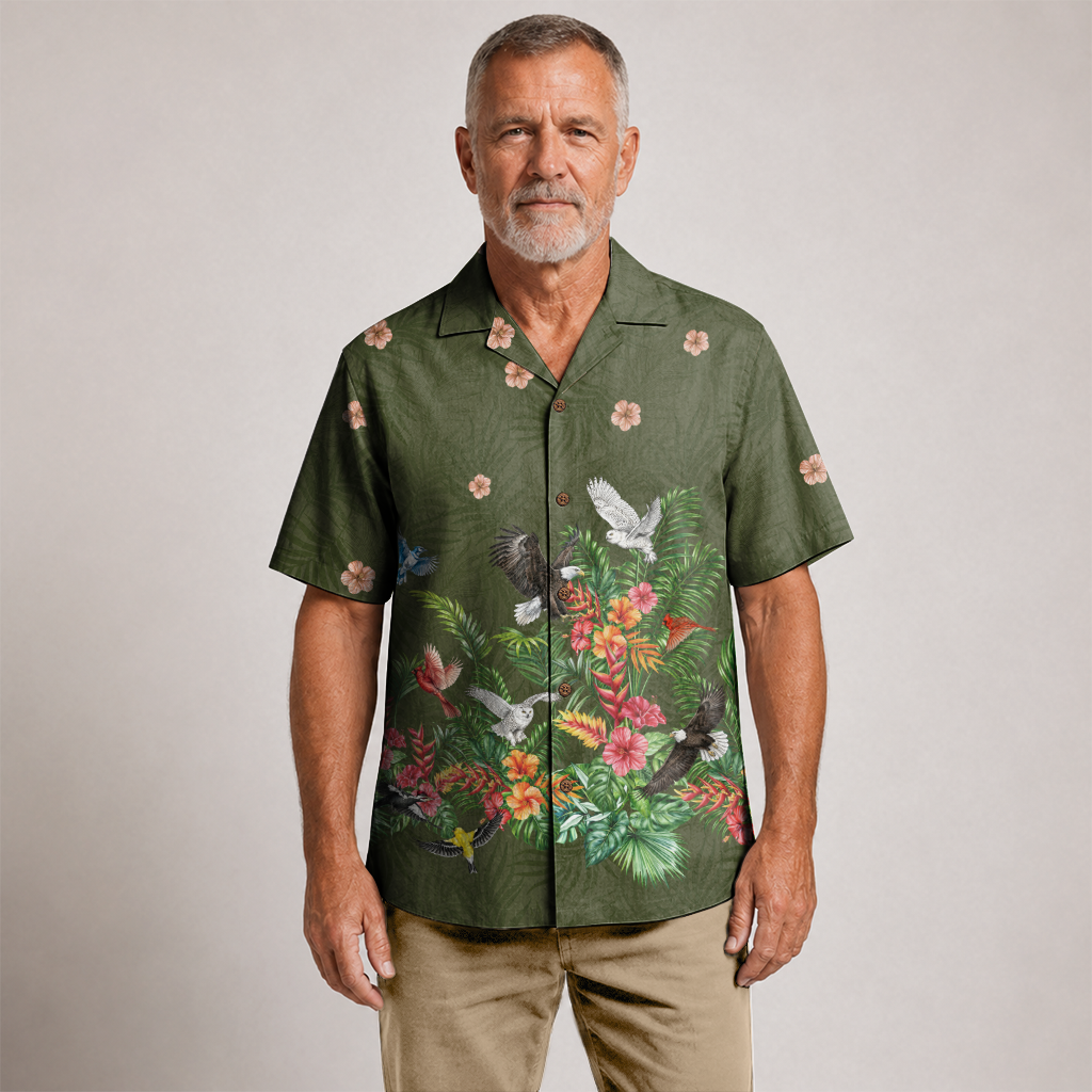 Men's Hawaiian Shirt - Bird Watching Nature Print