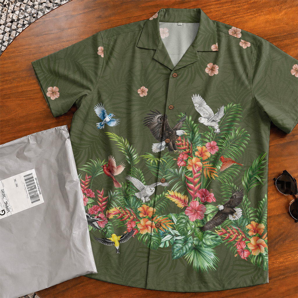 Men's Hawaiian Shirt - Bird Watching Nature Print