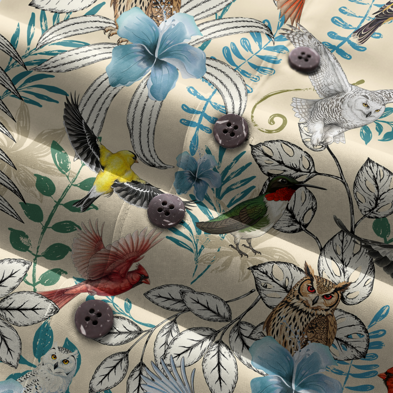 Bird Watching Shirt for Men – Colorful Birds, Butterflies & Botanical Hawaiian Button Down