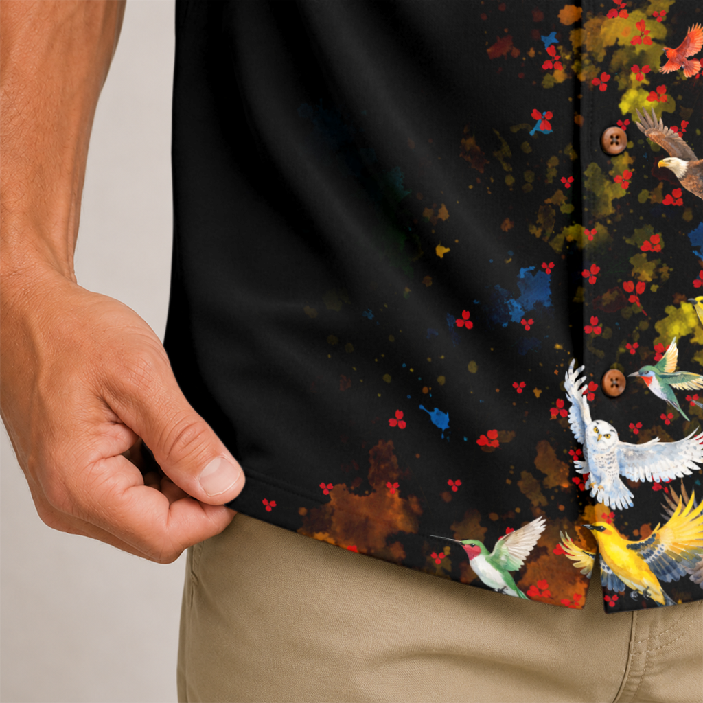 Bird Watching Shirt for Men - Bird Print Hawaiian Short Sleeve Button Down