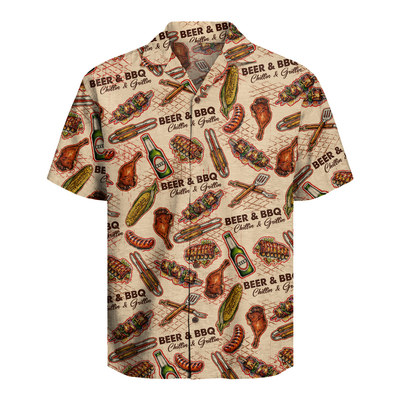 BBQ Shirt for Men - Hawaiian Print Short Sleeve Button-Up