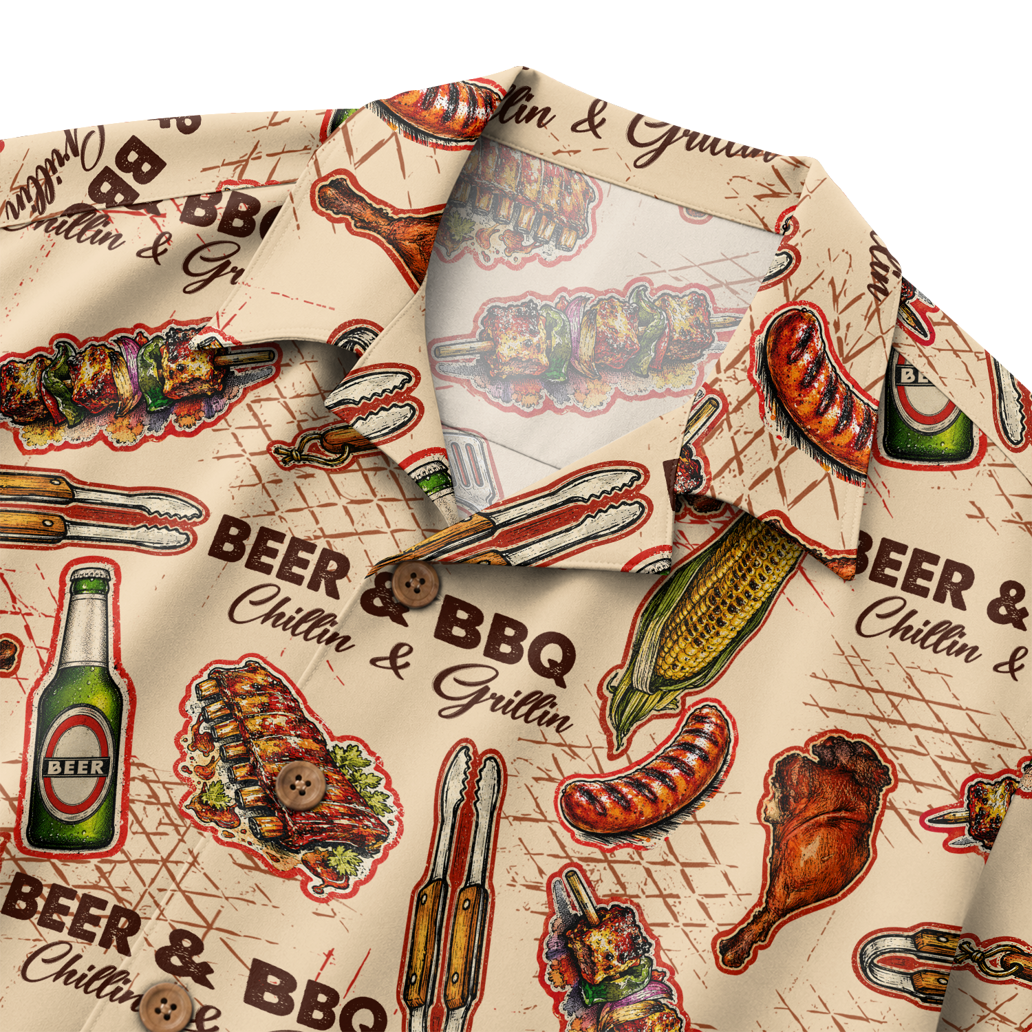 BBQ Shirt for Men - Hawaiian Print Short Sleeve Button-Up