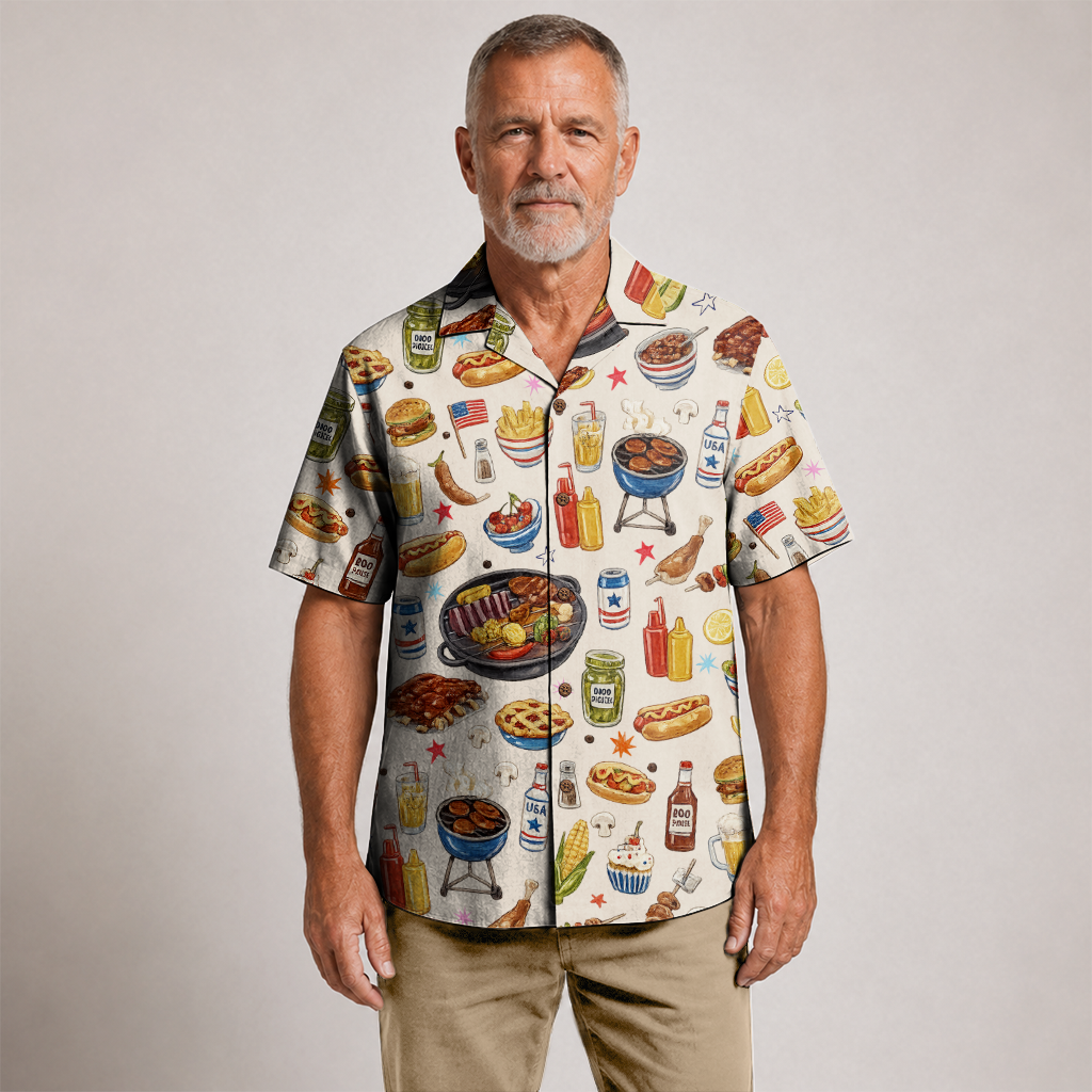 Men's BBQ Hawaiian Shirt - Grilling Print Button-Up