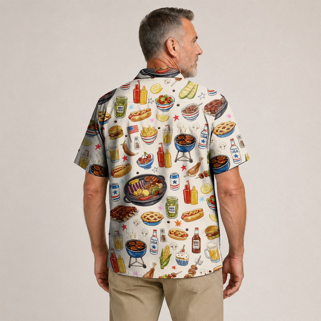 Men's BBQ Hawaiian Shirt - Grilling Print Button-Up