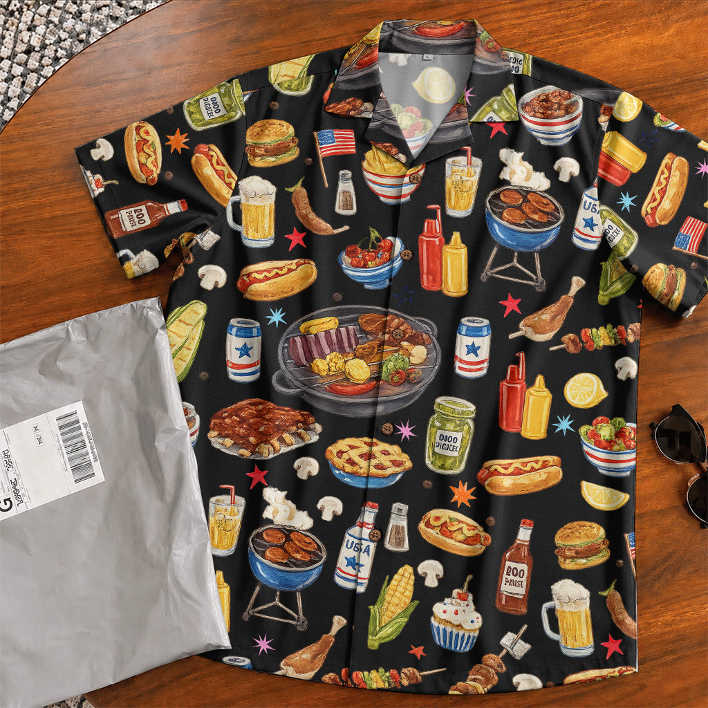 Men's Barbecue Hawaiian Shirt - Grilling Cookout Print
