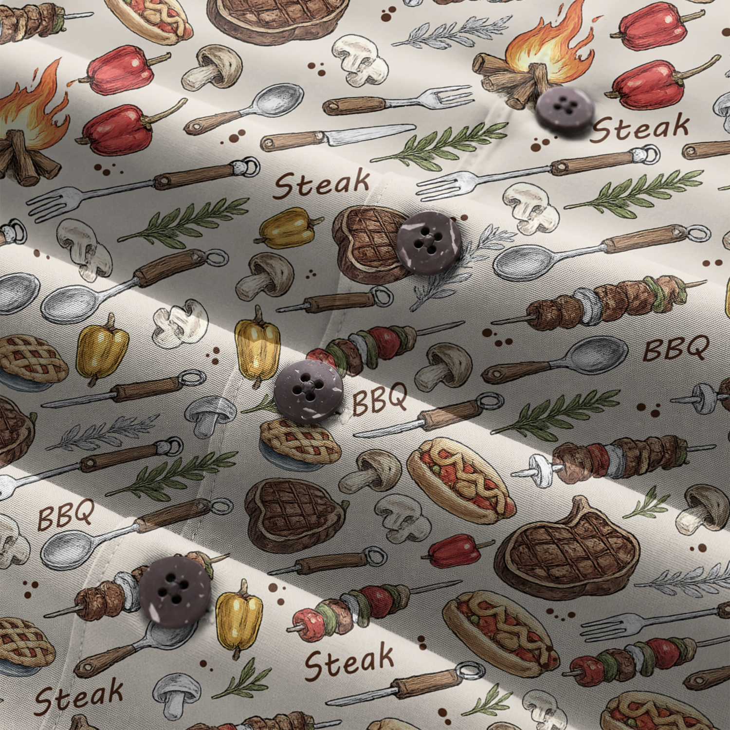 BBQ Shirt for Men - Hawaiian Print Short Sleeve Button-Up