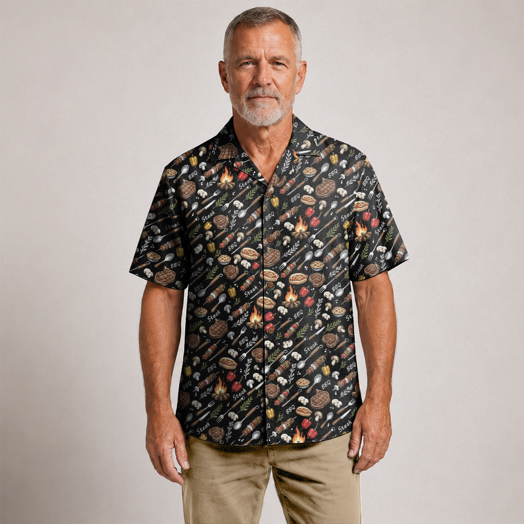 Men's BBQ Hawaiian Shirt - Grilling Print Button-Up